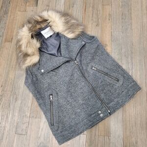 Y2K Wool Blend Fluffy Lush Faux Fur‎ Collar Gray Vest Le3no Womens Medium